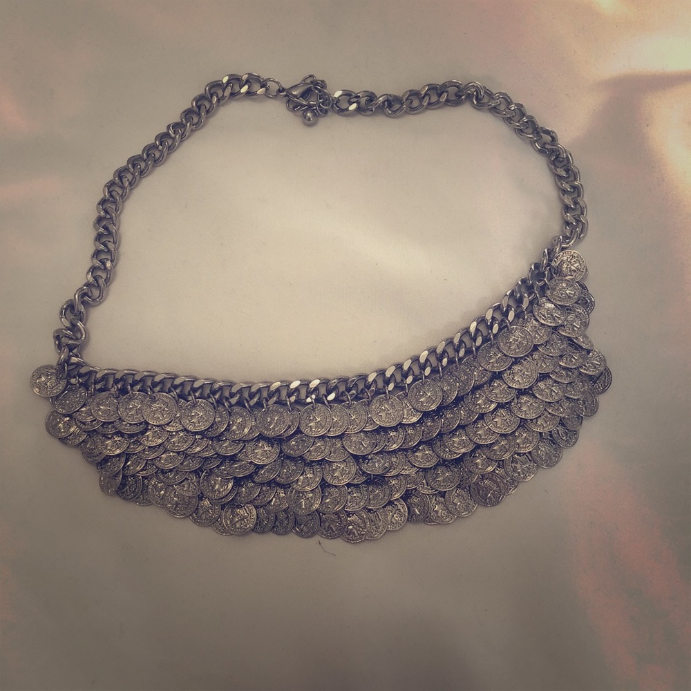 Silver Coin Statement Necklace
